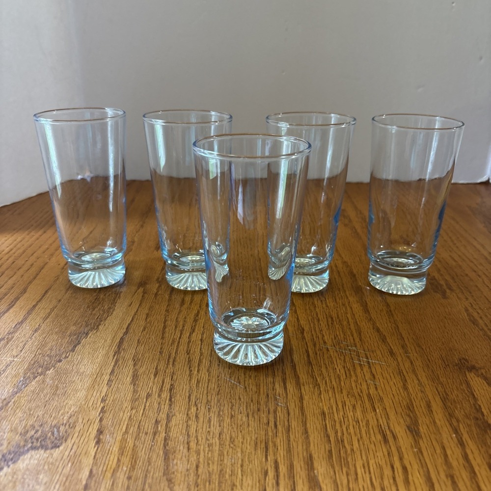 Vintage MCM 1950 Duz Crystal STAR SAPPHIRE Water Glasses 8 oz Tumblers Set of 5